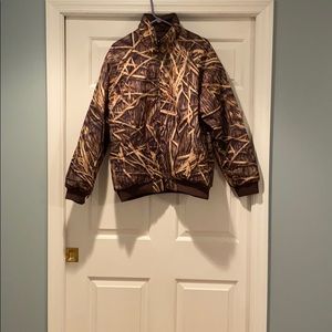 Reversible camo and brown hunting jacket